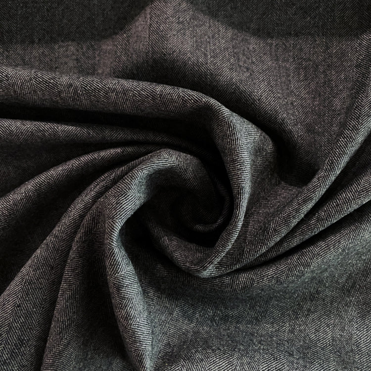 Australian Merino Brushed Wool Flannel - Herringbone - Dark Grey