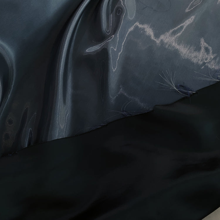 Fabric Lab Exclusive - Satin Backed Liquid Shimmer - Dark Grey Blue