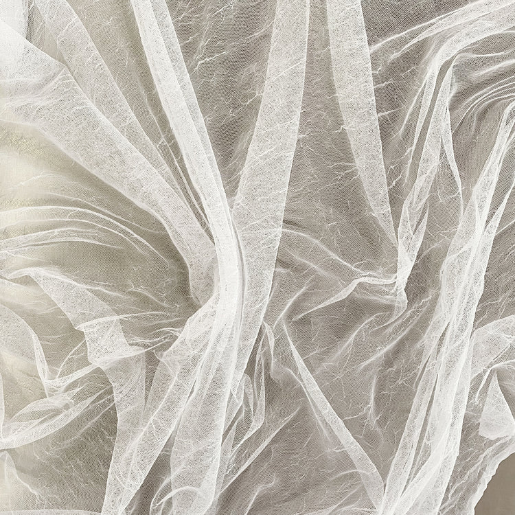 Creased Mesh Knit - Weft Stretch - White