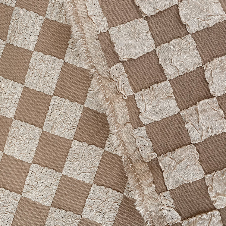 (Remnant) Stretch Chequered Double Weave - Brown - 65cm