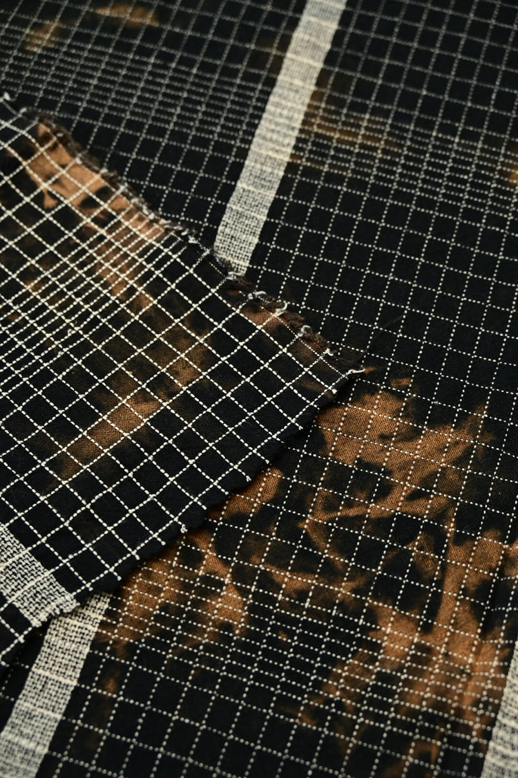 Shibori Dyed Cotton Check - Black/Dark Orange