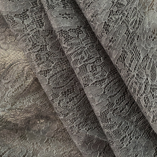 Stiffened Paisley Floral Lace - Medium Grey