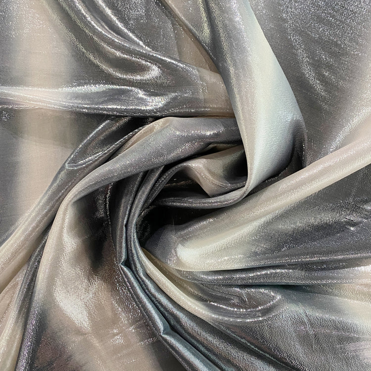 Faded Stripe Silk Lurex Chiffon - Silver / Beige