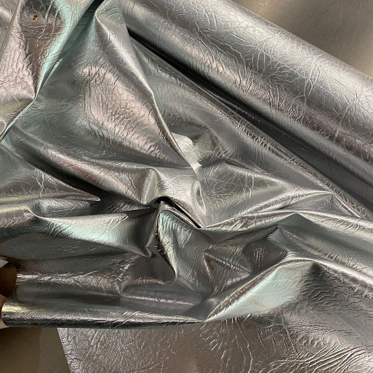 Metallic Wrinkle Grain Faux Leather - Silver
