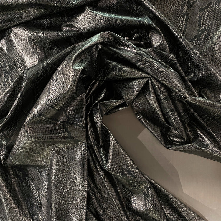 Embossed Snake Skin Faux Leather - Silver / Dark Grey / Black