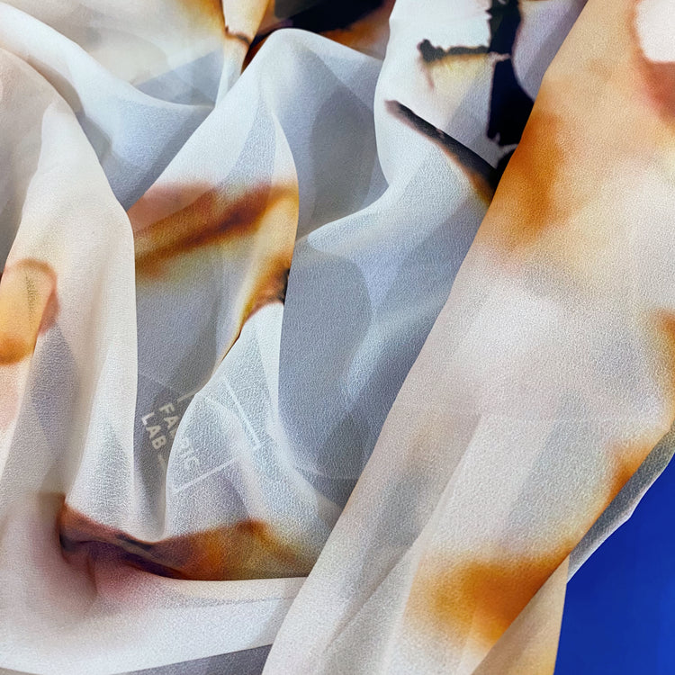 Burnt Paper Print Crepe de Chine - White/Orange