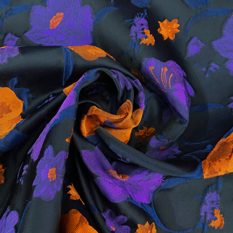 Hibiscus Satin Brocade - Purple/Orange