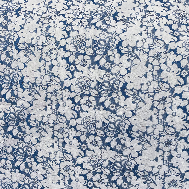 Delicate Floral Poly/Cotton Jacquard - White/Blue Tonal