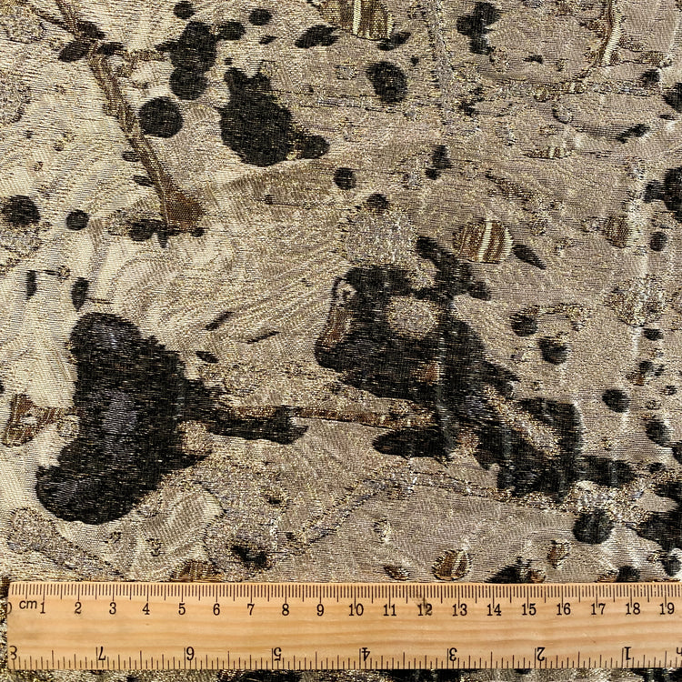 Abstract Paint Splatter Metallic Brocade - Gold / Black