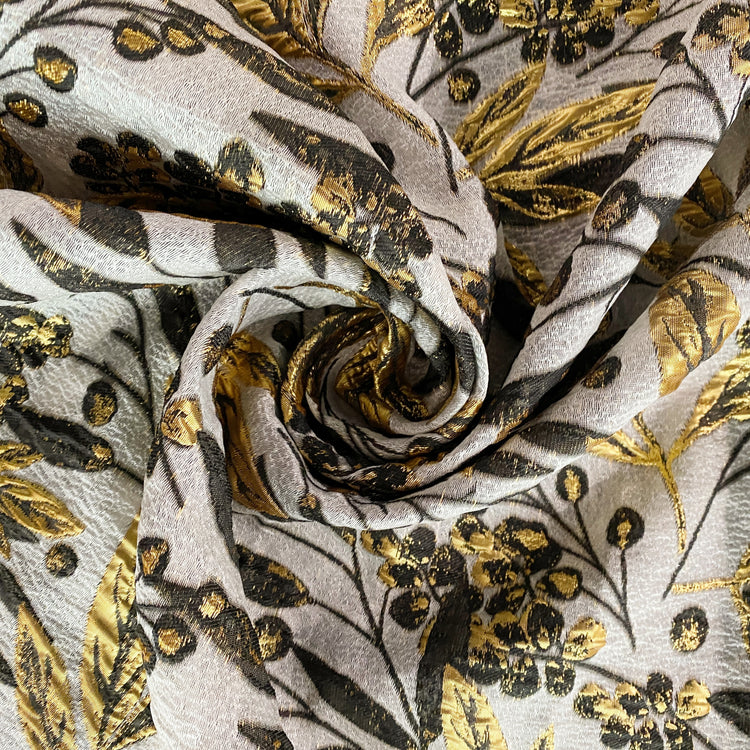 Botanical Olive Cloqué Brocade - Metallic Gold / Black / Silver