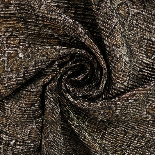 Snake Skin Metallic Foil Plisse Satin - Bronze / Gold / Black