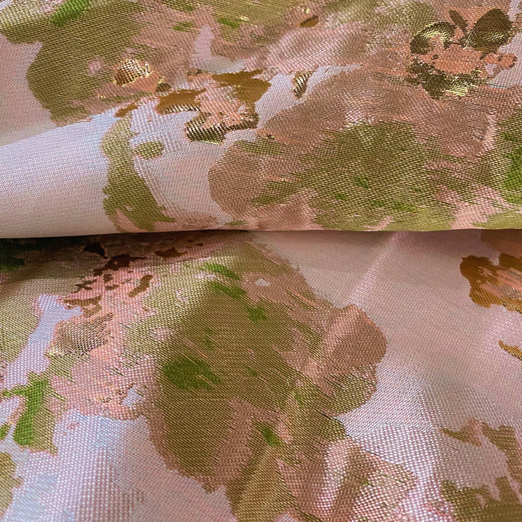 Large Flower Blossom Brocade - Metallic - Pale Pink/Green