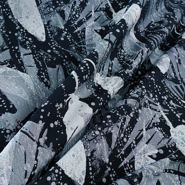 Abstract Feathers Poly/Cotton Jacquard - Black/Grey