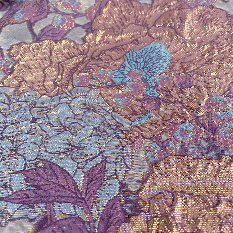 Metallic Floral/Birds Brocade Organza - Pale Violet/Air Blue