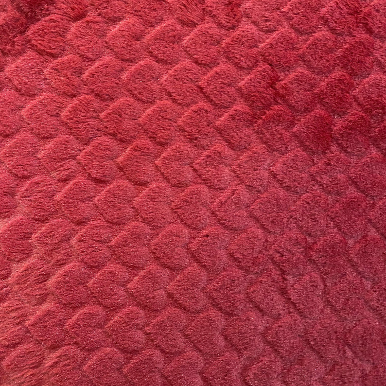 Heart Scaled Faux Fur - Short Pile - Red