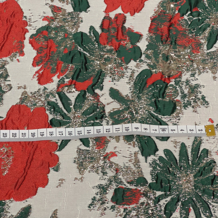 Butterfly Blossom Brocade - Metallic - Crimson/Dark Sea Green