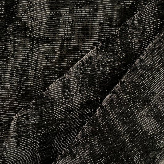 Burnout Velvet-Faced Plisse Organza- Grey/Black