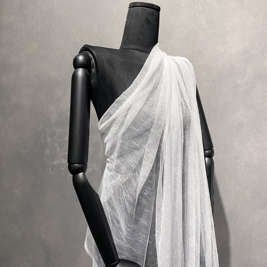 Creased Mesh Knit - Weft Stretch - White