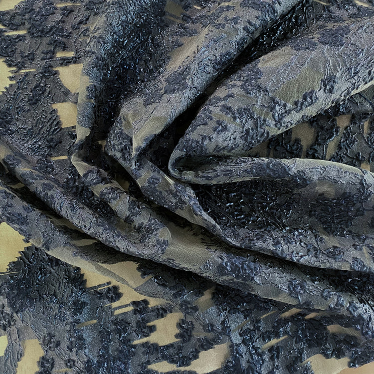 Metallic Cloqué Devore Organza Brocade - Midnight Blue