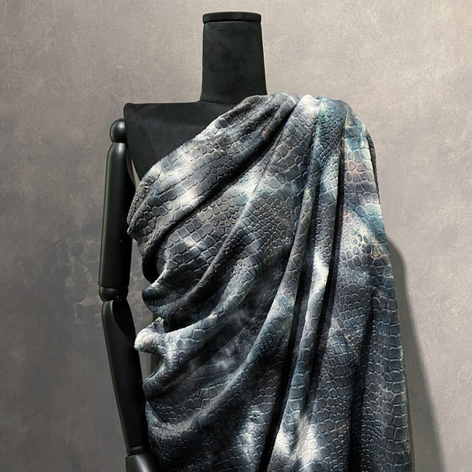 Embossed Crocodile Tie Dye Double Knit - Navy Blue/White