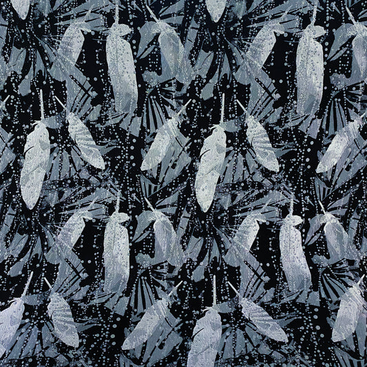 Abstract Feathers Poly/Cotton Jacquard - Black/Grey