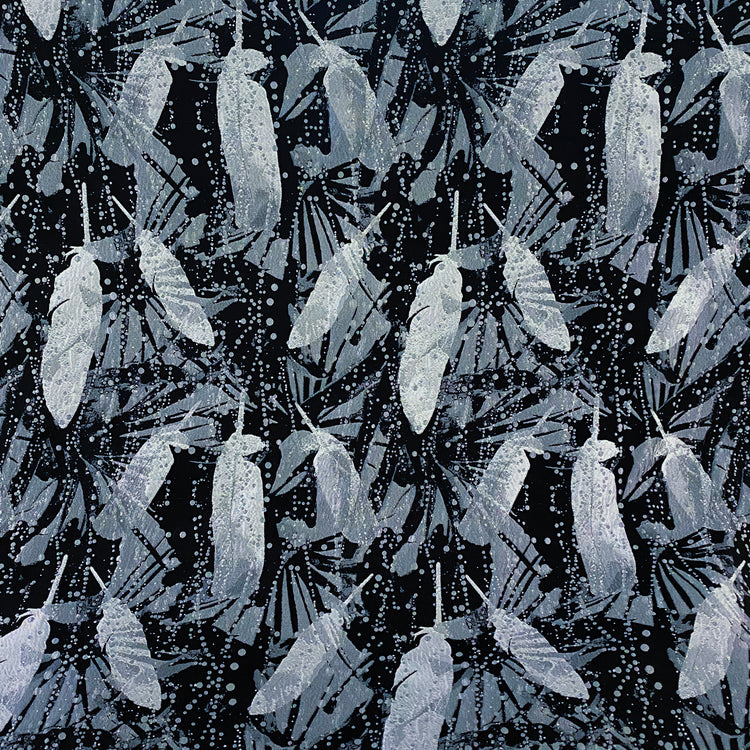 Abstract Feathers Poly/Cotton Jacquard - Black/Grey