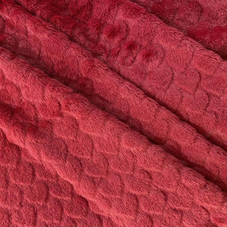 Heart Scaled Faux Fur - Short Pile - Red