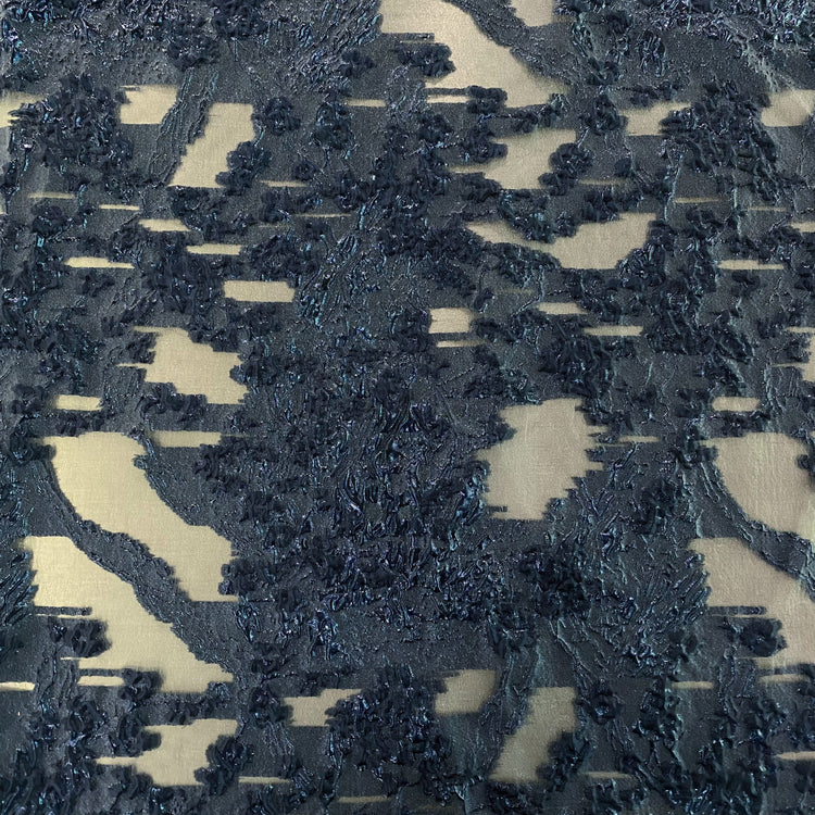 Metallic Cloqué Devore Organza Brocade - Midnight Blue