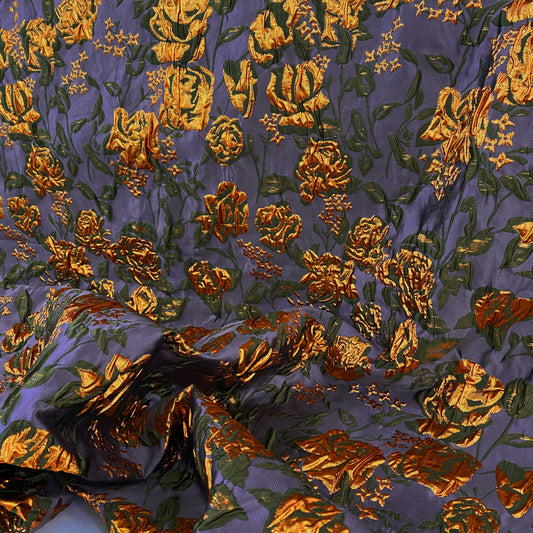 Raised Rose Vine Brocade - Metallic - Medium Orchid/Copper