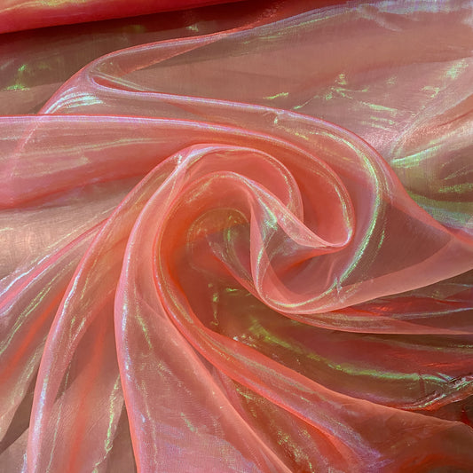 Holographic Organza - Salmon Red / Iridsecent