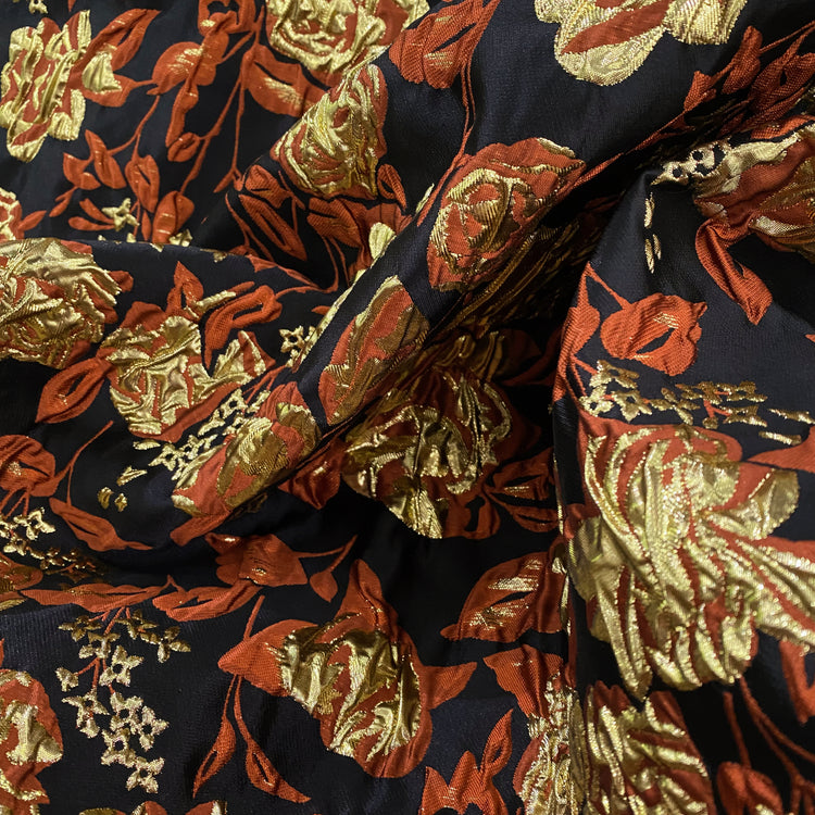 Ornate Rose Brocade - Metallic - Gold/Dark Orange