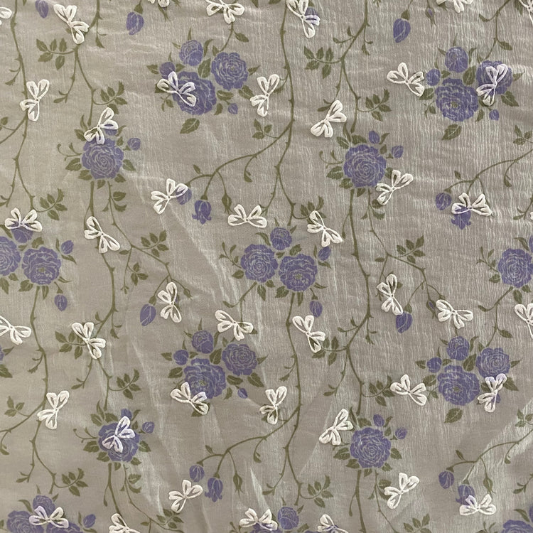 Puffy Butterflies Hammered Organza (Deadstock) - Honey Dew / Indigo