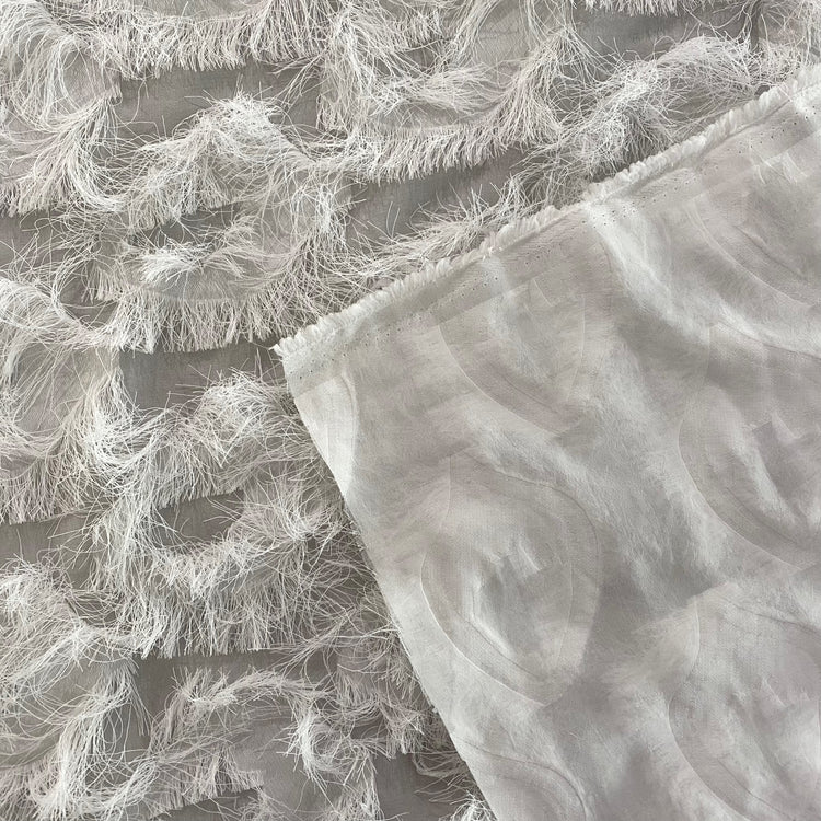 Peacock Fringed Motif Gauze - White