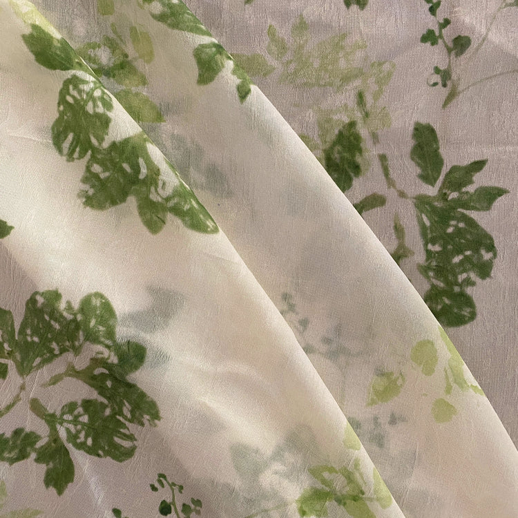 Leaf Impression Floral Jacquard Voile - Forest Green / Ivory