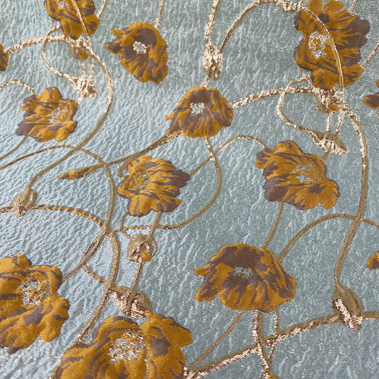 Rose Vine Brocade - Metallic - Light Blue/Gold