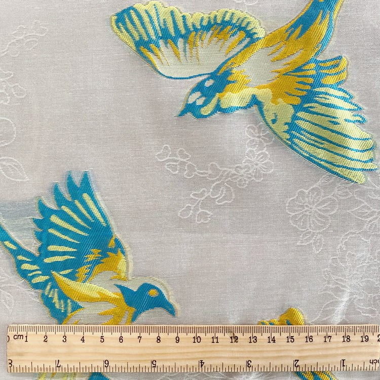 Floral Sparrow Organza Jacquard - Teal/Goldenrod