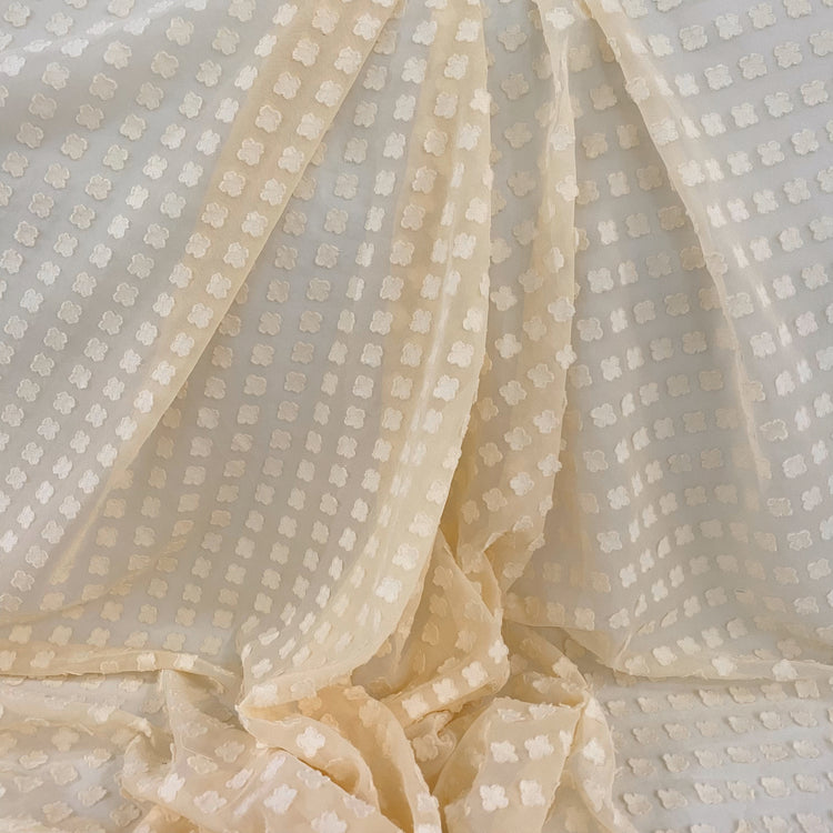 Floral Appliqué Chiffon - Antique White