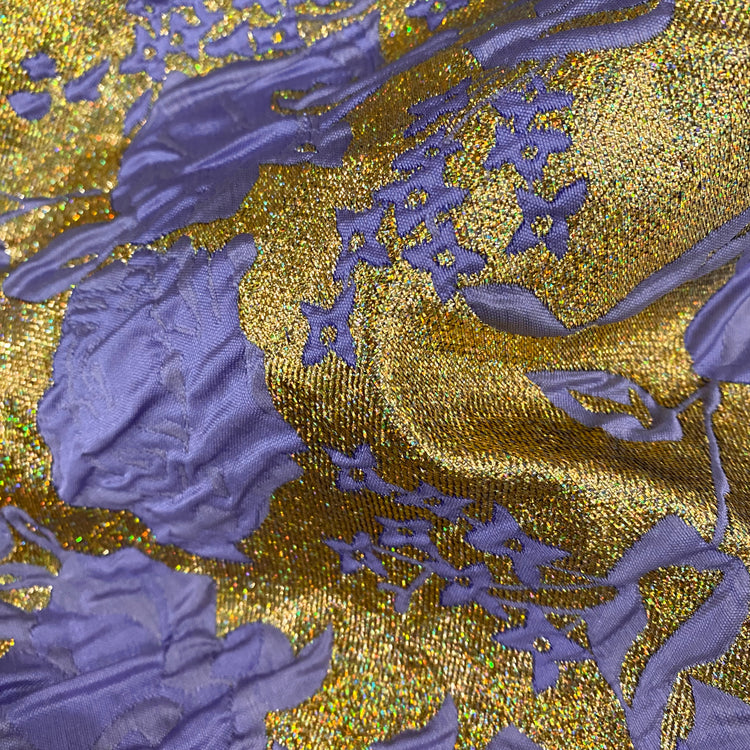 Raised Rose Vine Brocade - Metallic - Purple/Gold
