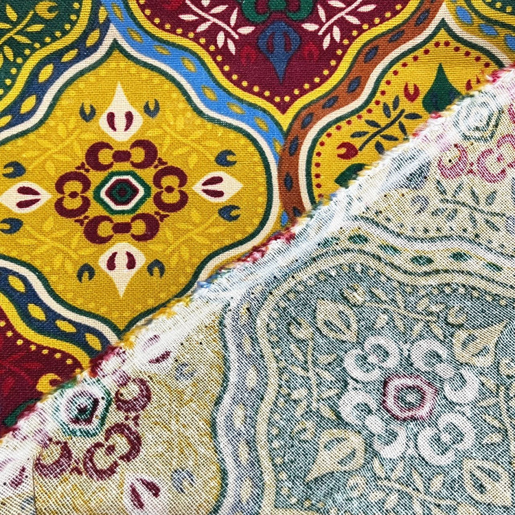 Moroccan Tile Cotton Plain Weave - Yellow/Maroon