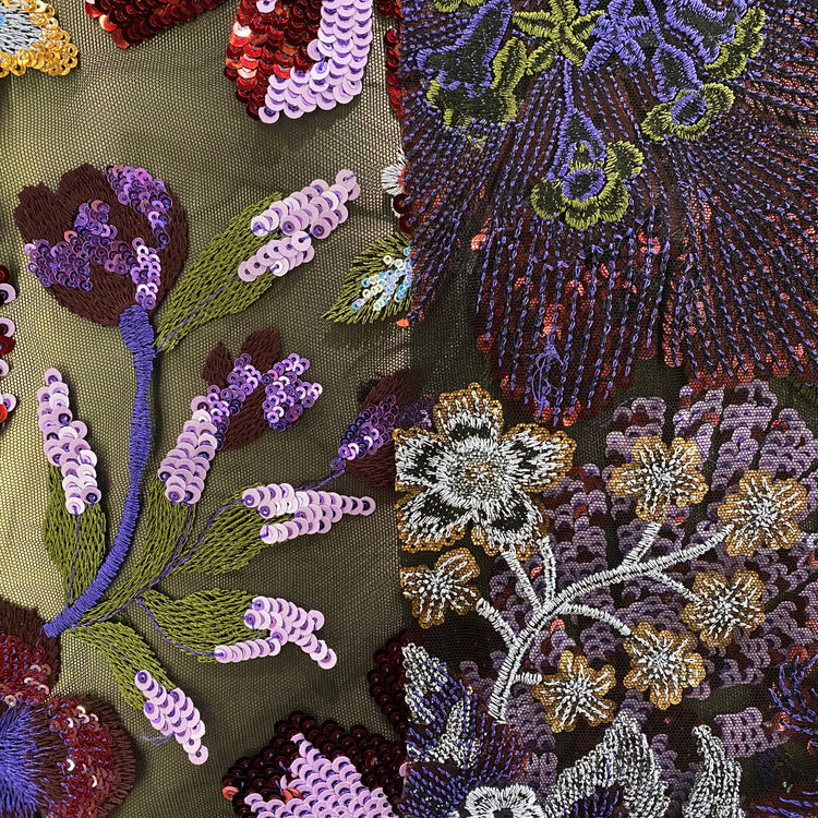 Large Flora Sequinned Net - Purple/Burgundy