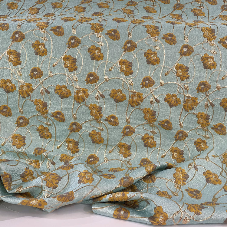 Rose Vine Brocade - Metallic - Light Blue/Gold