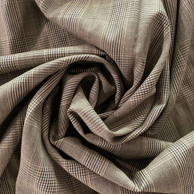 Australian Merino Worsted Wool Gabardine - Glen Plaid - Black / White / Blue