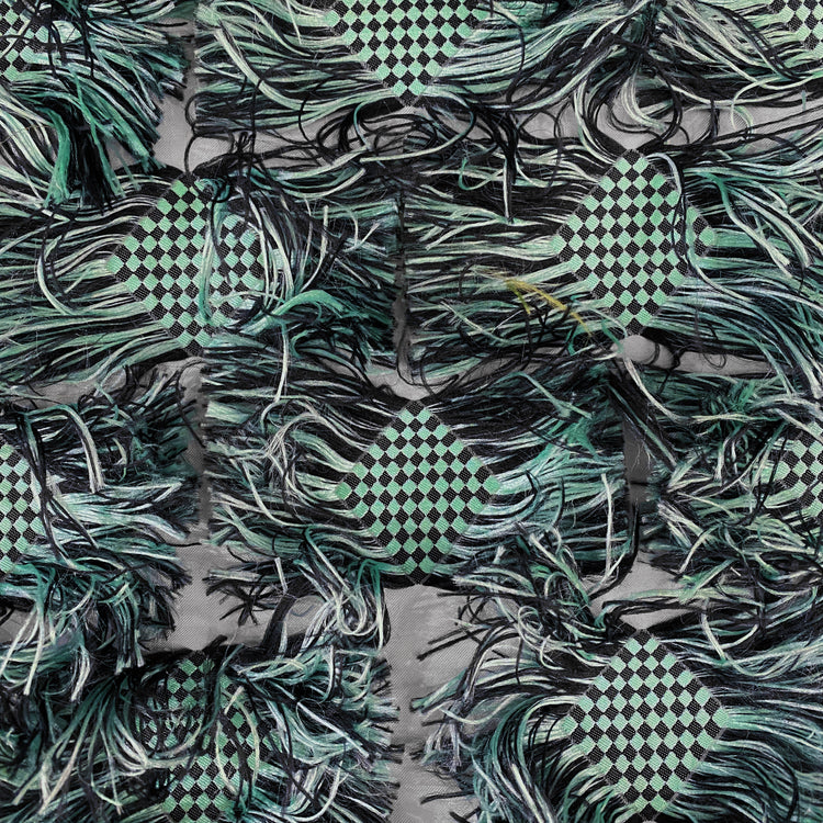 Fringed Checkerboard Drill - Sea Green/Black