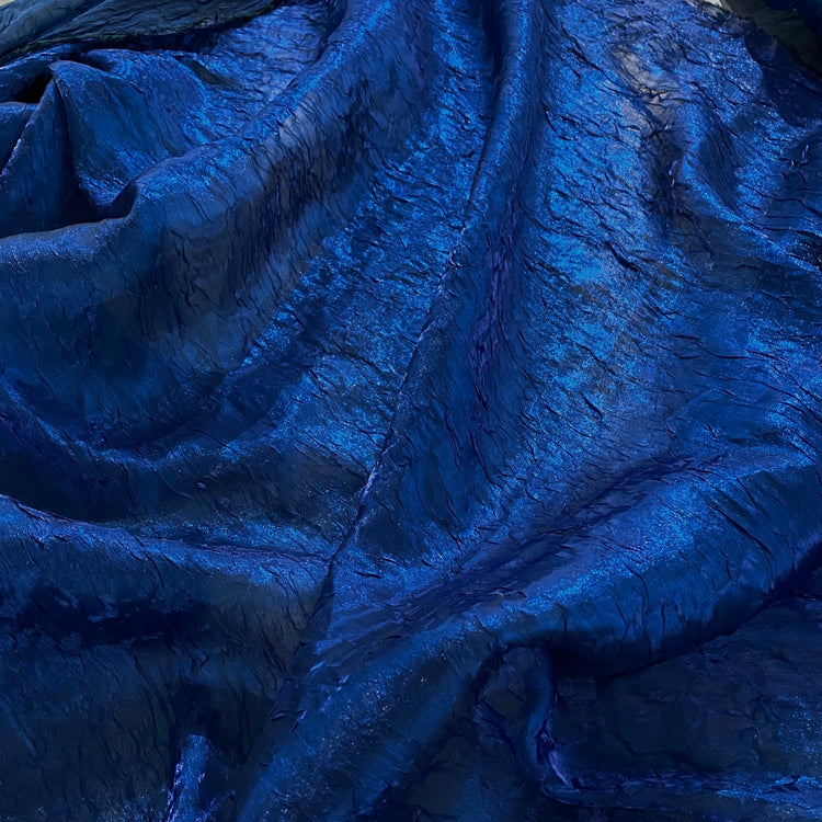 Metallic Creased Shot Organza - Navy Blue