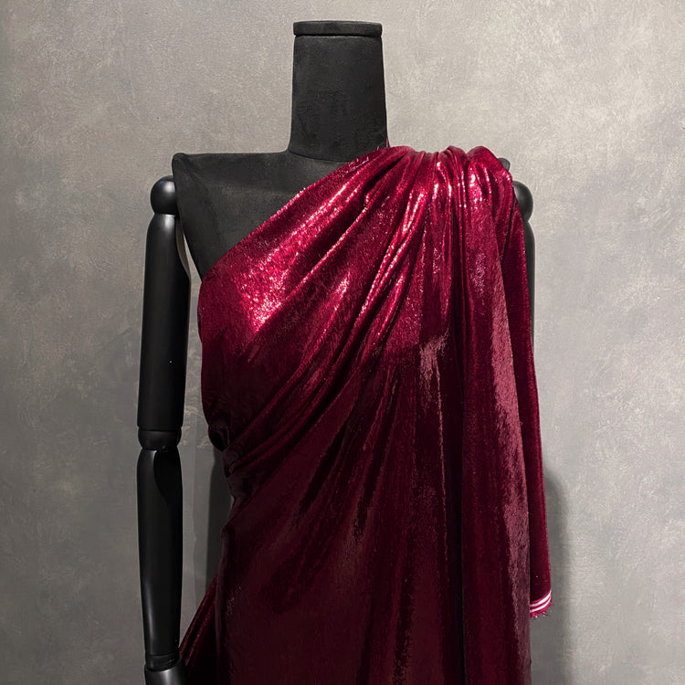 Brushed Metallic Long-pile Velvet - Cherry
