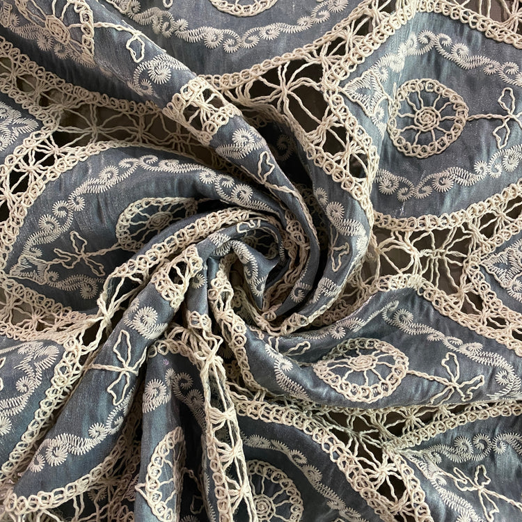 Bohemian Crochet Embroidered Satin - Steel Blue