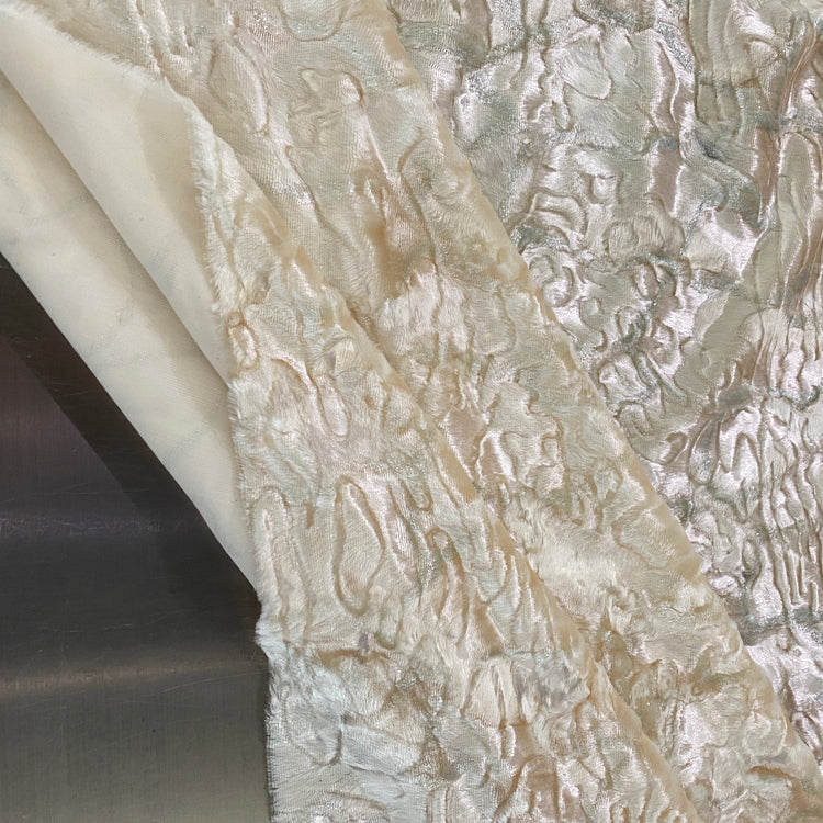 Textured Acetate Plush Velvet - Ivory Blush