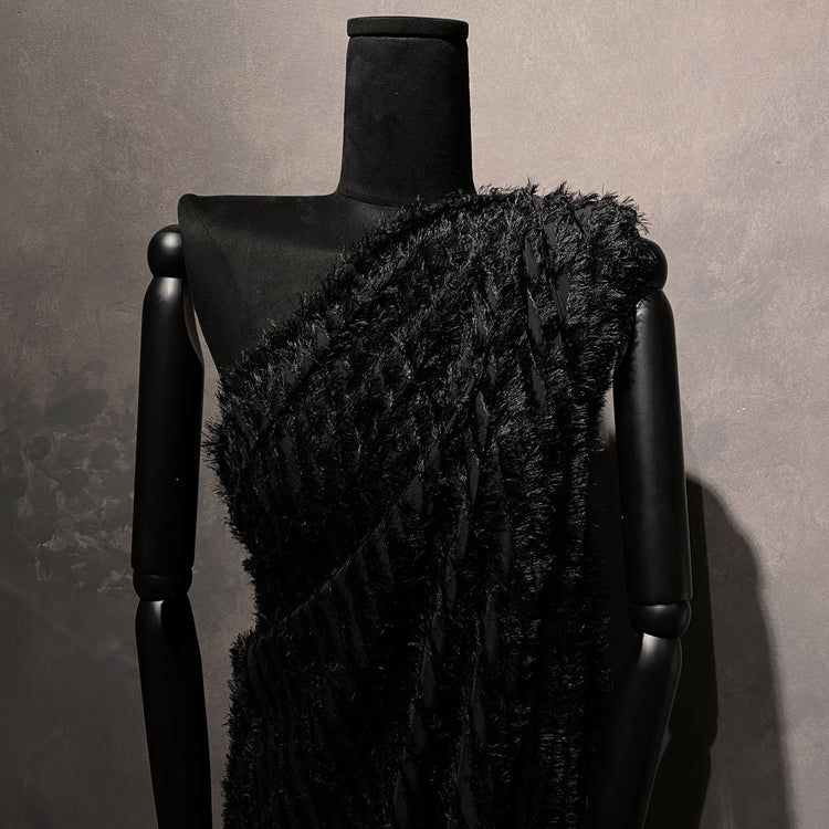 Appliqué Fringe Stripe Chiffon - Black