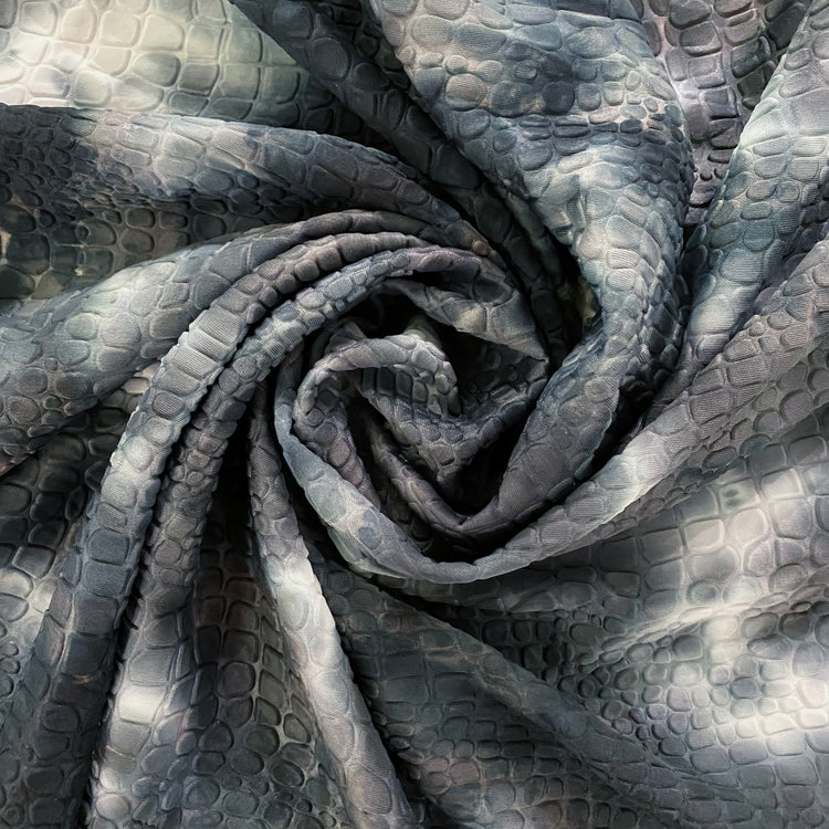 Embossed Crocodile Tie Dye Double Knit - Navy Blue/White