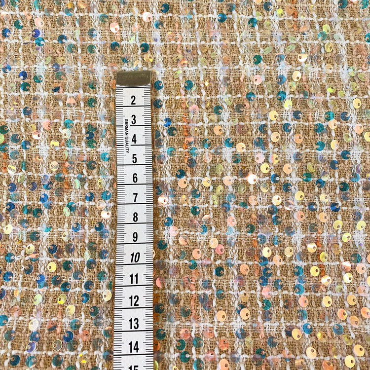 (Remnant) Sequinned Tweed - Beige - 1m